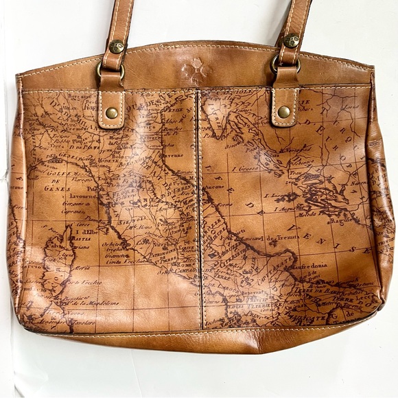 Patricia Nash Signature Map Print Poppy Tote Bag Italian Leather Brown Riot Rust - Picture 6 of 6